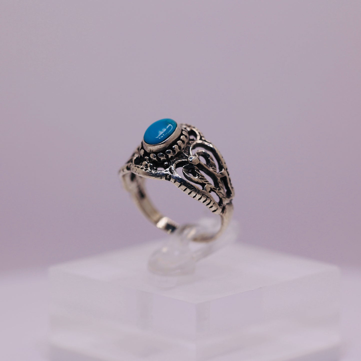 Vintage 925 Sterling Silver Genuine Turquoise Ring - Size 7