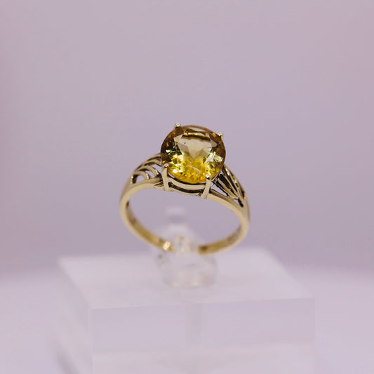 10k Yellow Gold Oval Citrine Solitaire Cocktail Swirl Ring Size 7.50