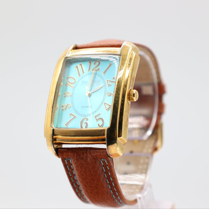 Joan Rivers Classic Square Analog With teal Color Dial and Brown Leather band