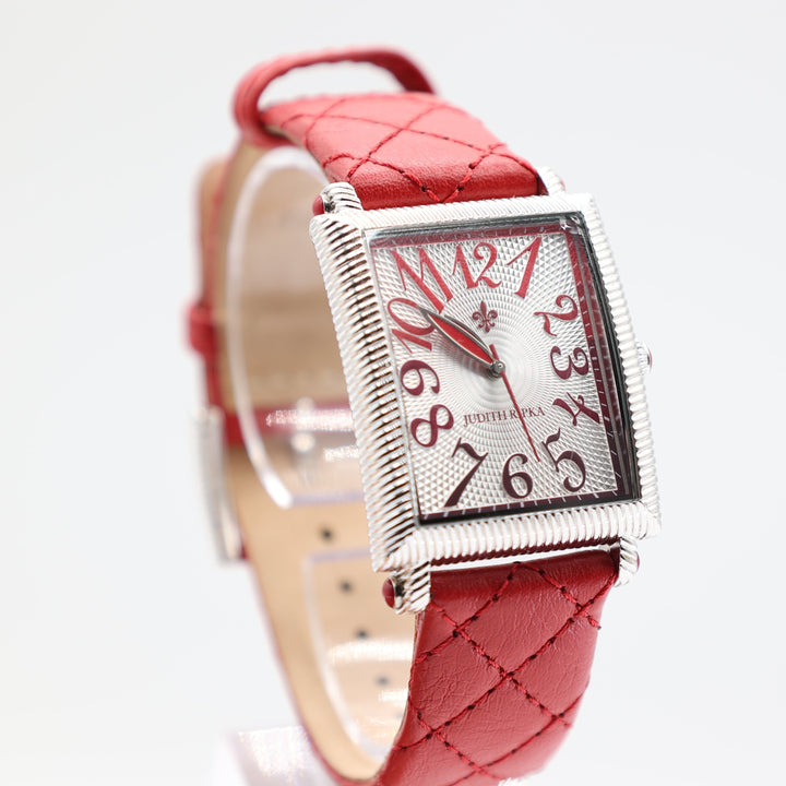 Judith Ripka Stainless Steel Square Dial with Red Band Watch