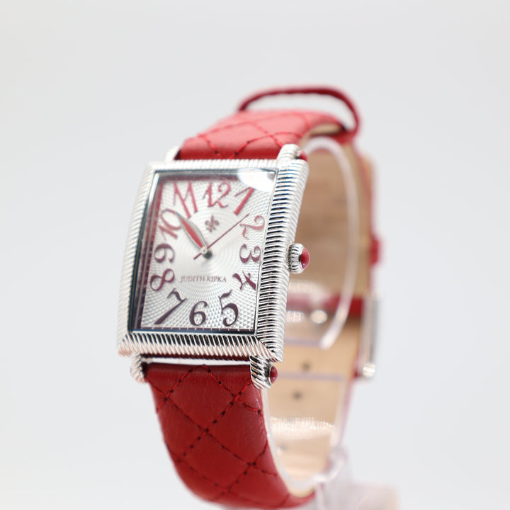 Judith Ripka Stainless Steel Square Dial with Red Band Watch
