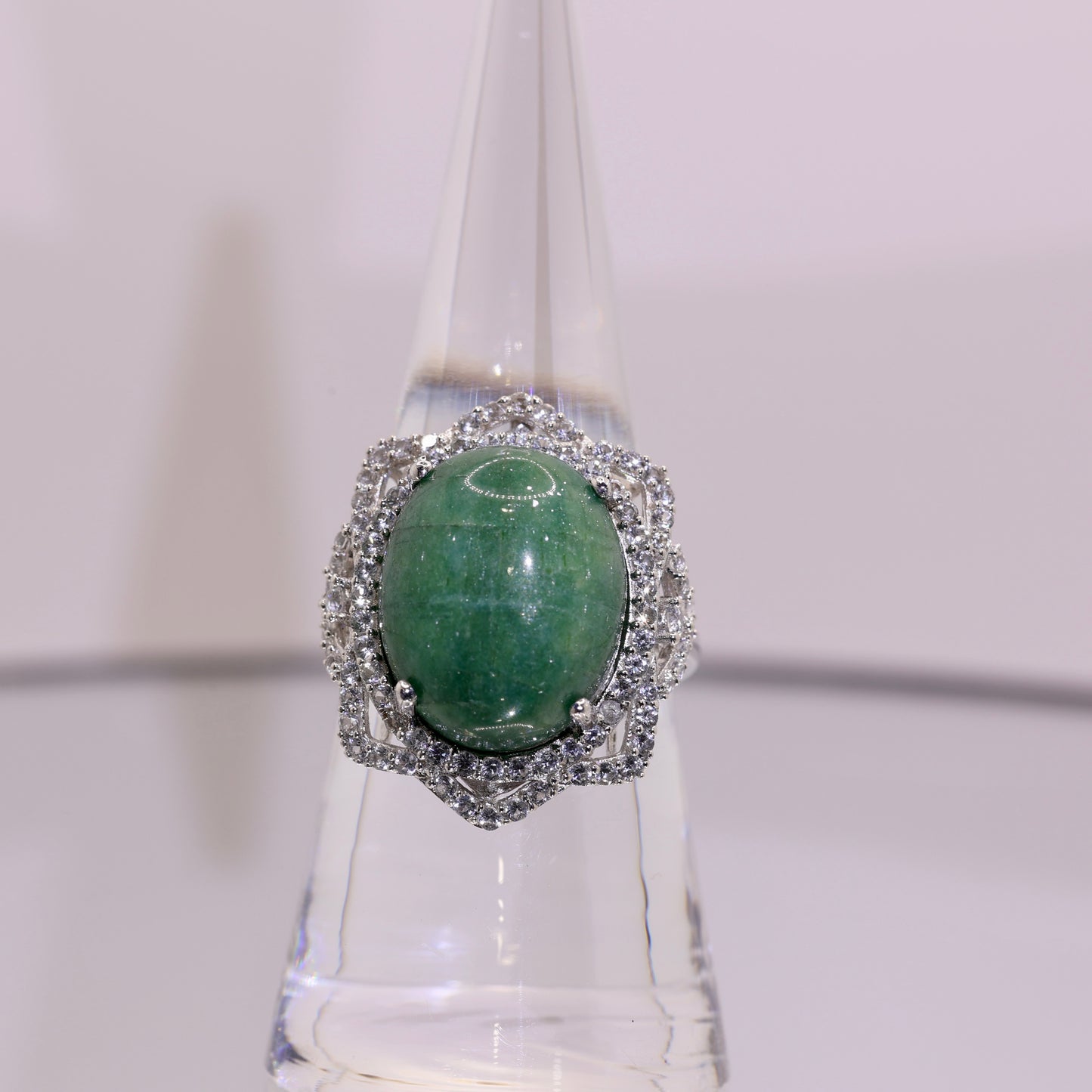 Vintage 925 Sterling Silver Emerald Topaz Stone with Rhinestones Ring - Size 7