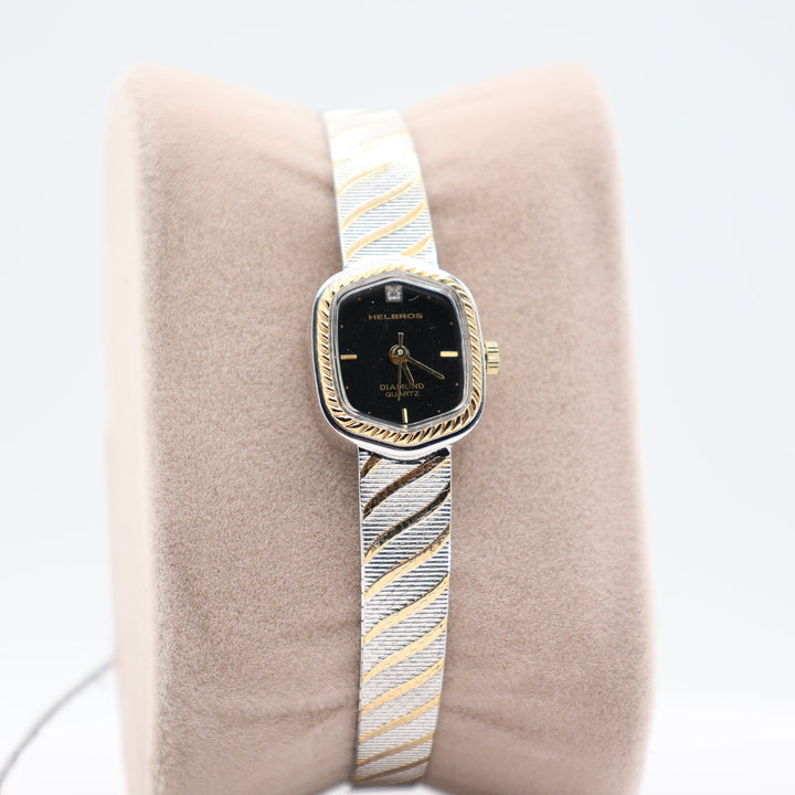 Vintage Helbros two tone Diamond Quartz Watch with Sliding Clasp