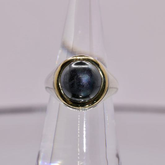 14k Yellow Gold and 925 Sterling Silver Tiffany & Co. Hematite Ring - Size 6