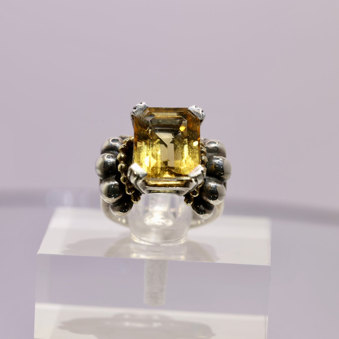 925 Sterling Silver & 18k Yellow Gold LAGOS Caviar Citrine Ring - Size 5.5