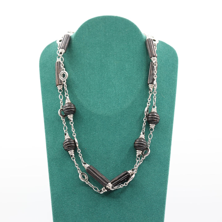John Hardy 925 Sterling Silver Black & Brown Beaded Chain Necklace and Earring Set