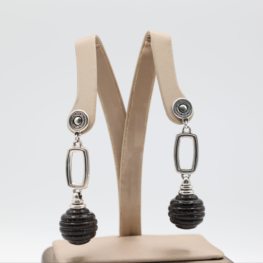 John Hardy 925 Sterling Silver Black & Brown Beaded Chain Necklace and Earring Set