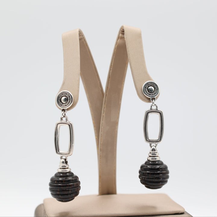 John Hardy 925 Sterling Silver Black & Brown Beaded Chain Necklace and Earring Set