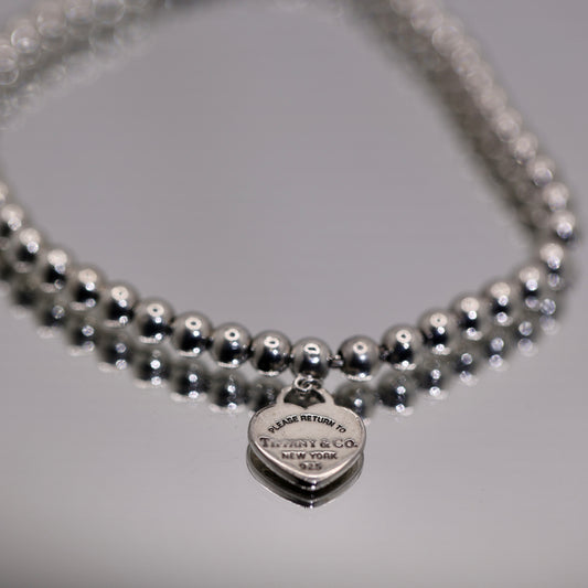 925 Sterling Silver Tiffany & Co. Return to Tiffany Heart Tag Bead Bracelet