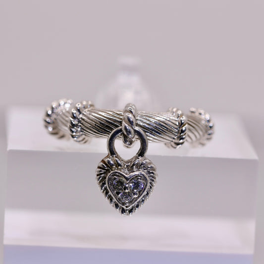 925 Sterling Silver Judith Ripka Heart Dangle Ring with Cubic Zirconia Size - 7