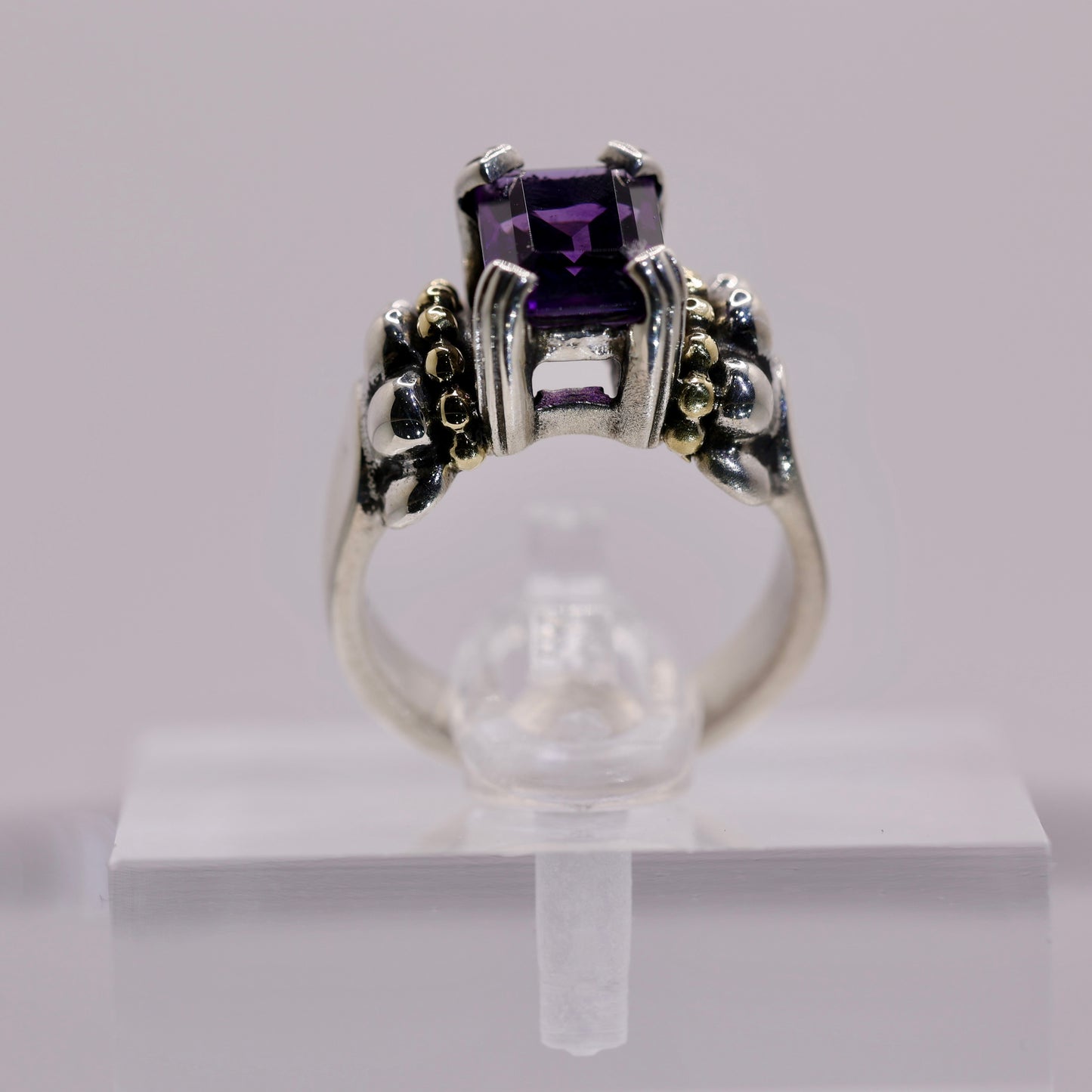 Lagos 925 Sterling Silver & Gold Toned Glacier Amethyst Two-Tone Ring - Size 5.5