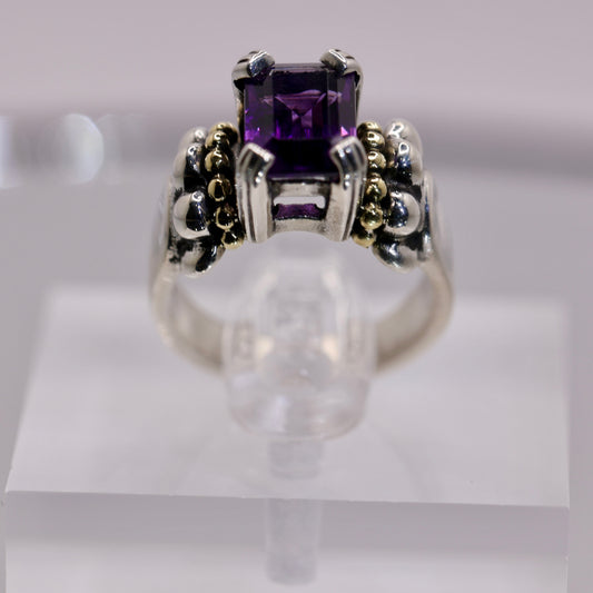 Lagos 925 Sterling Silver & Gold Toned Glacier Amethyst Two-Tone Ring - Size 5.5