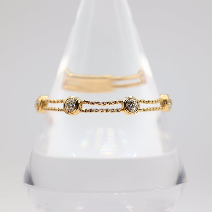Swarovski Signed Swan Gold Plated 5 Crystal Rhinestone Rope Link Bracelet