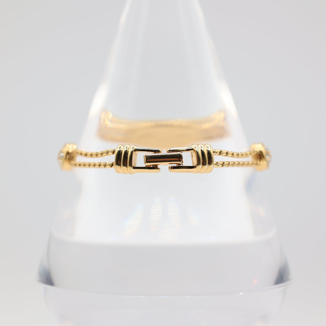 Swarovski Signed Swan Gold Plated 5 Crystal Rhinestone Rope Link Bracelet