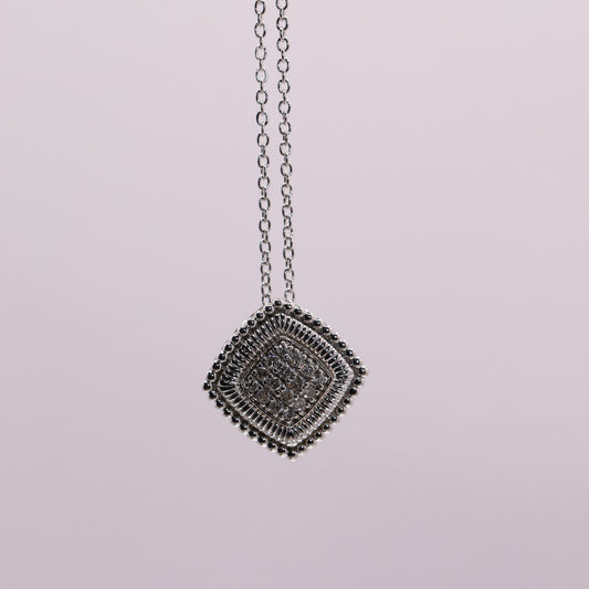 925 Sterling Silver Gabriel & Co. Necklace with Diamond Pave Square Shaped Pendant - 18 inches