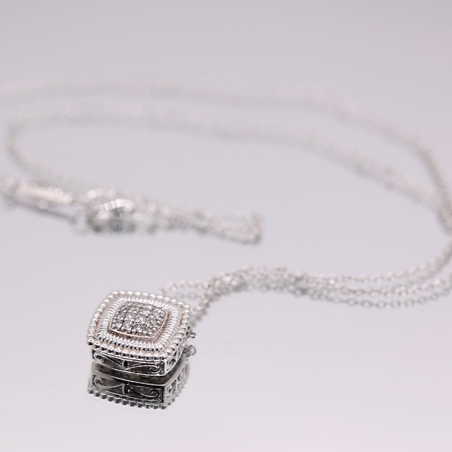 925 Sterling Silver Gabriel & Co. Necklace with Diamond Pave Square Shaped Pendant - 18 inches