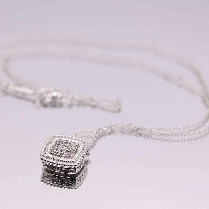 925 Sterling Silver Gabriel & Co. Necklace with Diamond Pave Square Shaped Pendant - 18 inches