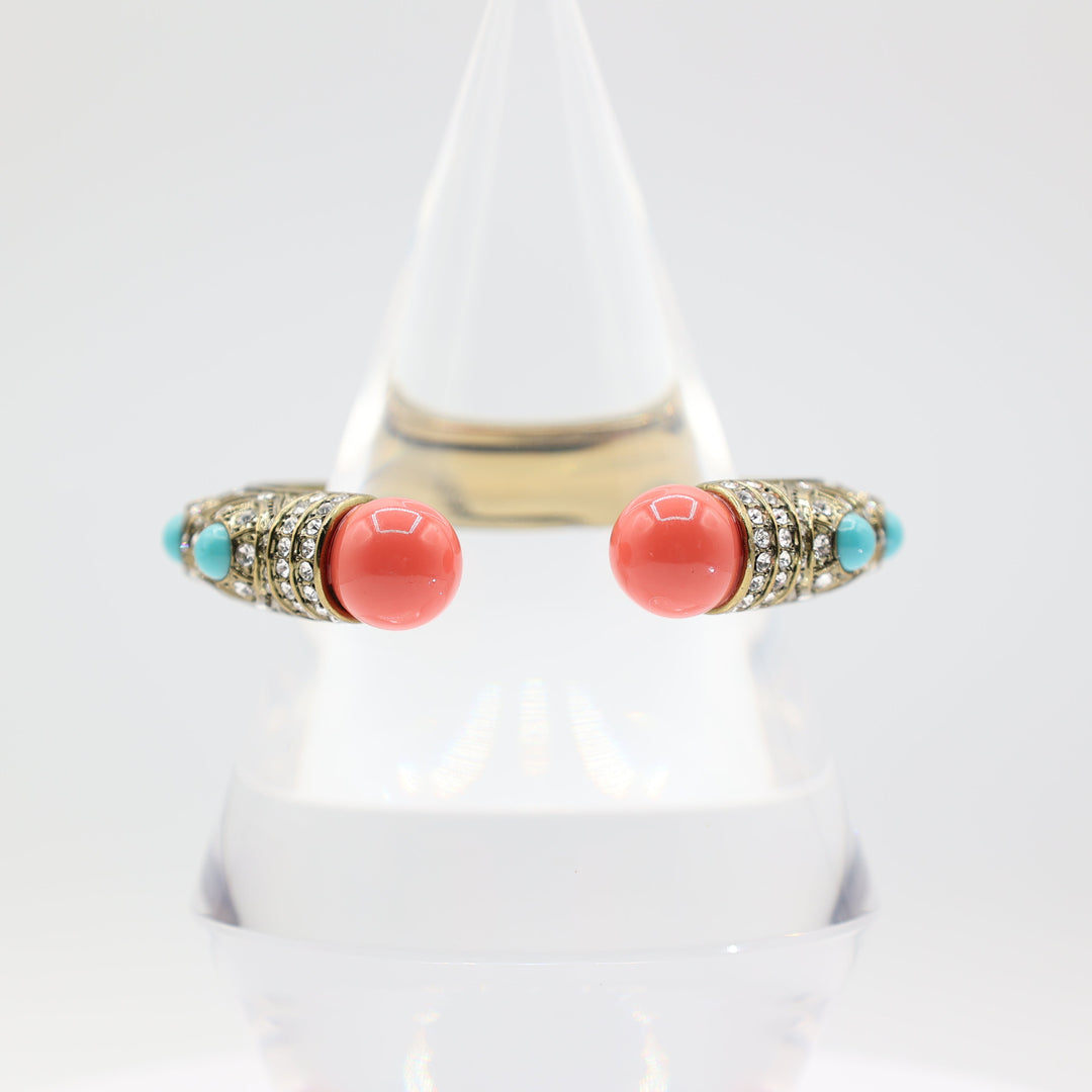 Heidi Daus Encrusted Bangle Bracelet with Swarovski Crystals, Turquoise Cabochons and Coral