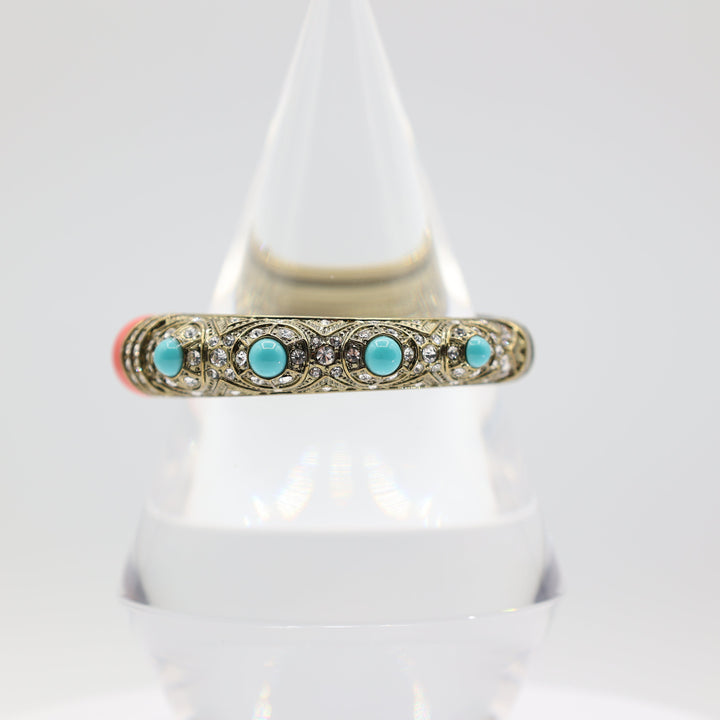 Heidi Daus Encrusted Bangle Bracelet with Swarovski Crystals, Turquoise Cabochons and Coral