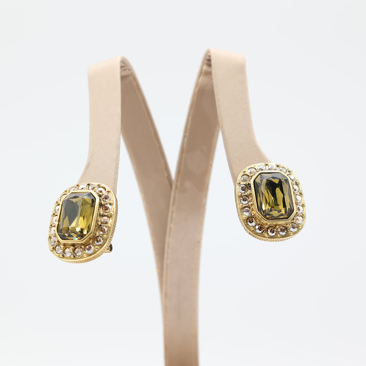 Heidi Daus Green Stone with Honey Rhinestone Earrings with Post