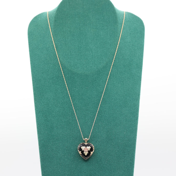 10k Yellow Gold Vintage Black Heart Enamel with Yellow Gold Accent Necklace
