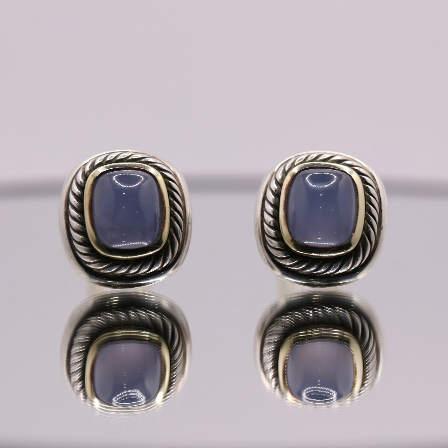 Vintage 925 Sterling Silver and 14k Yellow Gold David Yurman Chalcedony Earrings