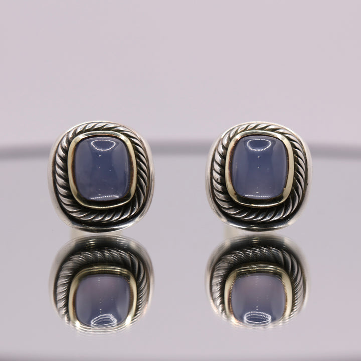 Vintage 925 Sterling Silver and 14k Yellow Gold David Yurman Chalcedony Clip On Earrings
