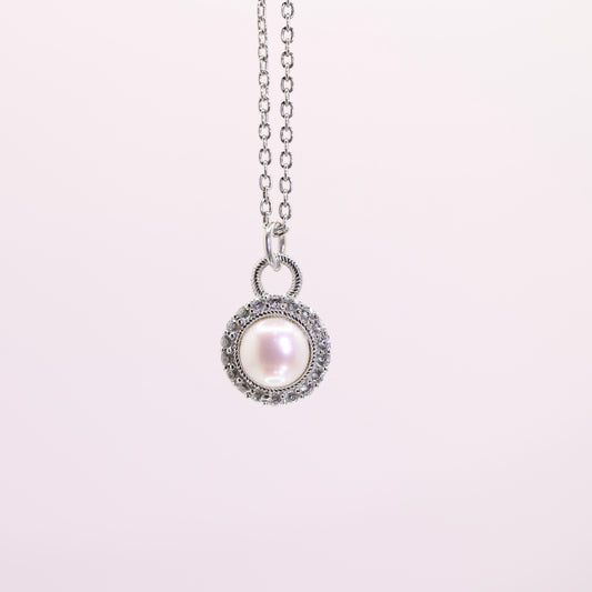 925 Sterling Silver Judith Ripka Pendant with Pearl and Cubic Zirconia Halo Necklace