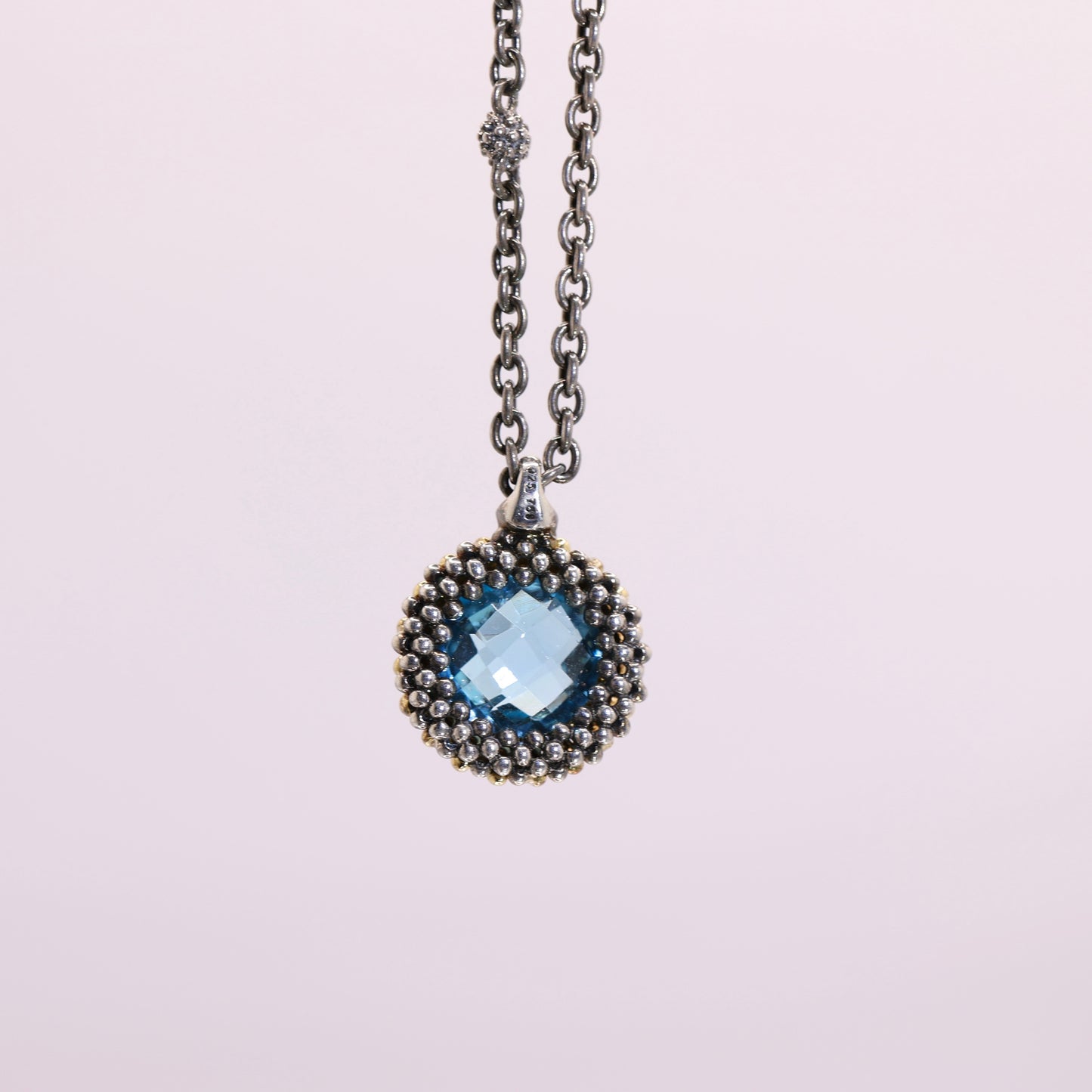 Lagos 925 Sterling Silver and 18k Yellow Gold Double-Sided Necklace with Blue Topaz Pendant - 18.5 inches