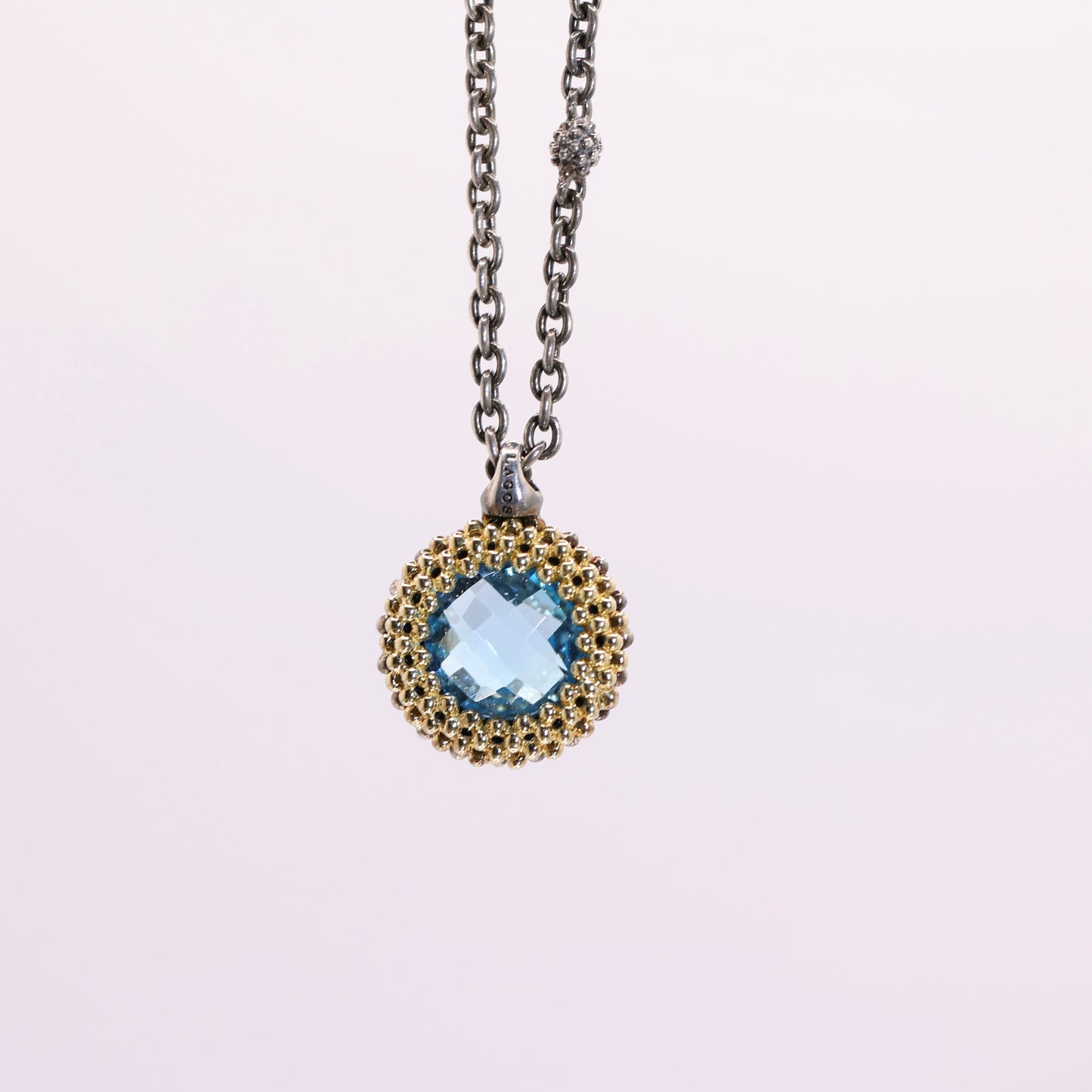 Lagos 925 Sterling Silver and 18k Yellow Gold Double-Sided Necklace with Blue Topaz Pendant - 18.5 inches