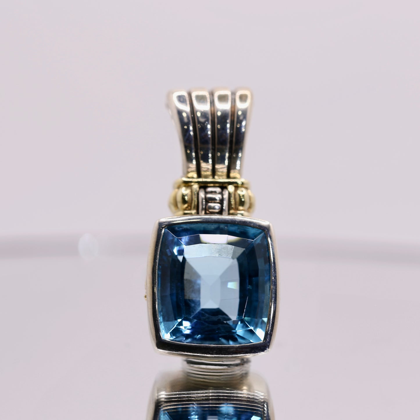 Lagos Caviar Two Toned Sterling Silver & Gold Plated Blue Topaz Pendant