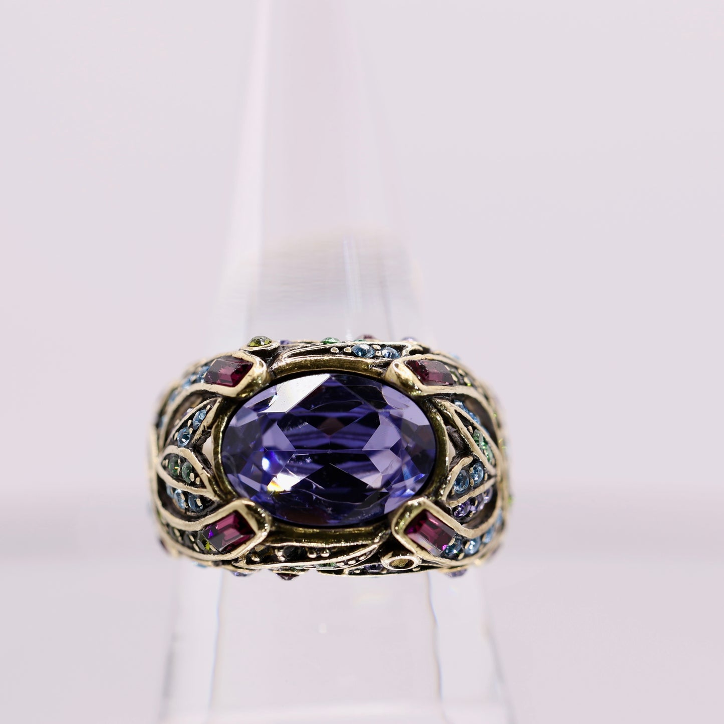 Heidi Daus Purple Rhinestone Cocktail Brass Ring - Size 7