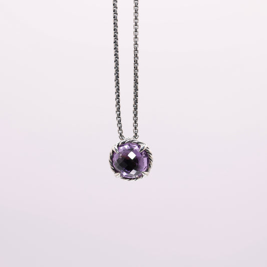 925 Sterling Silver David Yurman Necklace with Amethyst Chatelaine Pendant and Black Orchid  - 18 inches