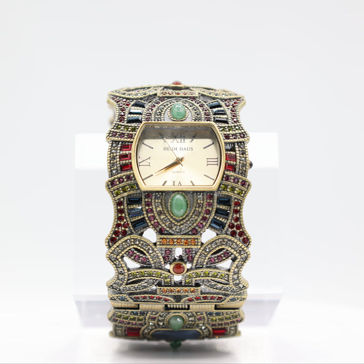 Heidi Daus Cuff Bracelet Watch with Deco Green Cabs