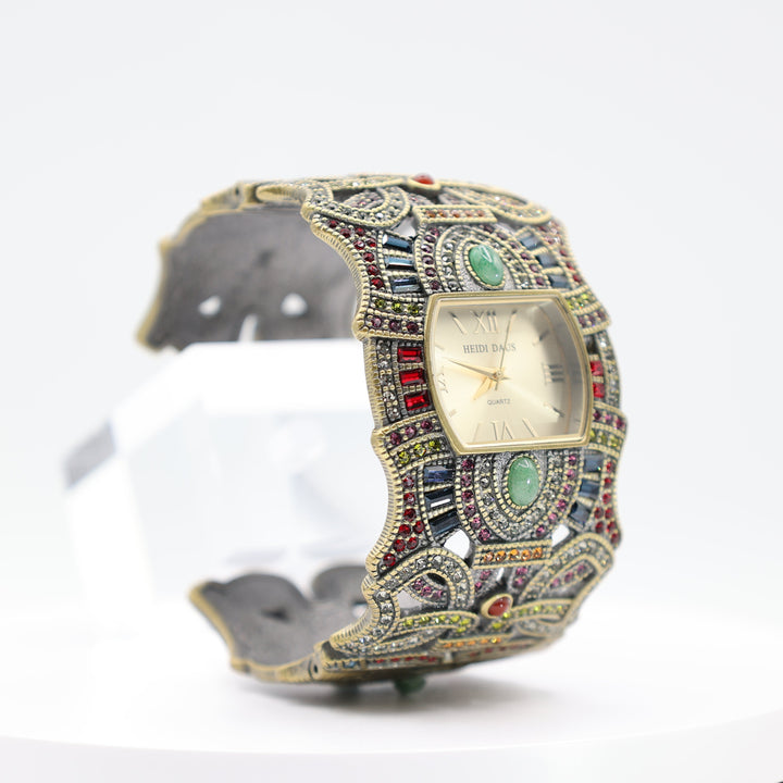 Heidi Daus Cuff Bracelet Watch with Deco Green Cabs