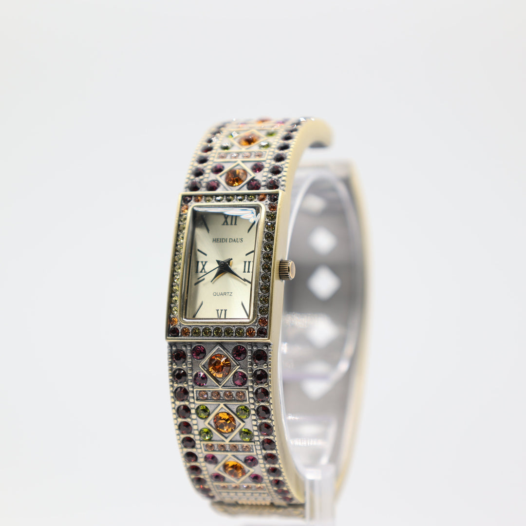 Heidi Daus Swarovski Multicolored Crystal Cuff Bracelet Watch