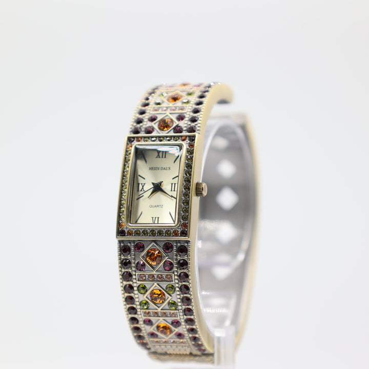 Heidi Daus Swarovski Multicolored Crystal Cuff Bracelet Watch