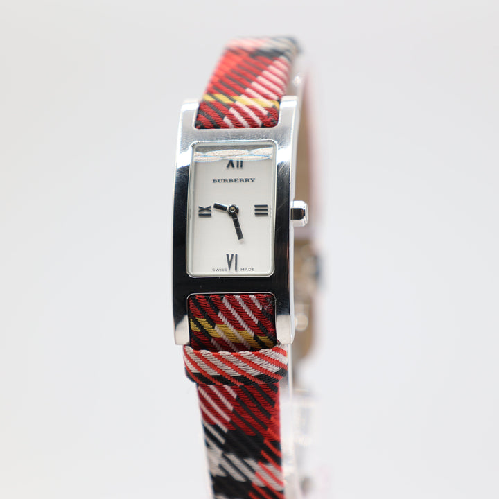 Burberry Swiss Made Red Plaid Genuine Leather Watch