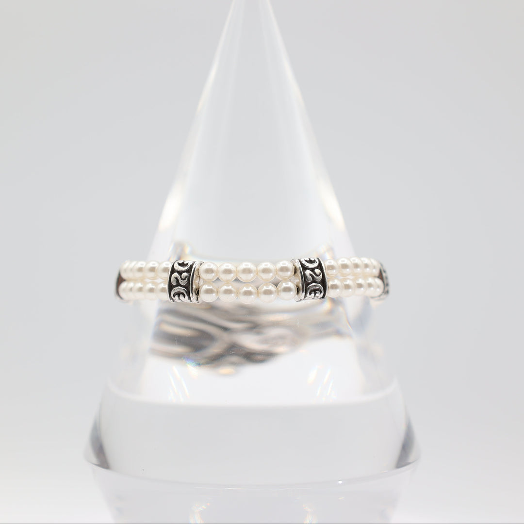 Brighton Faux Pearl And Silver 2 Row Bracelet For Elegance