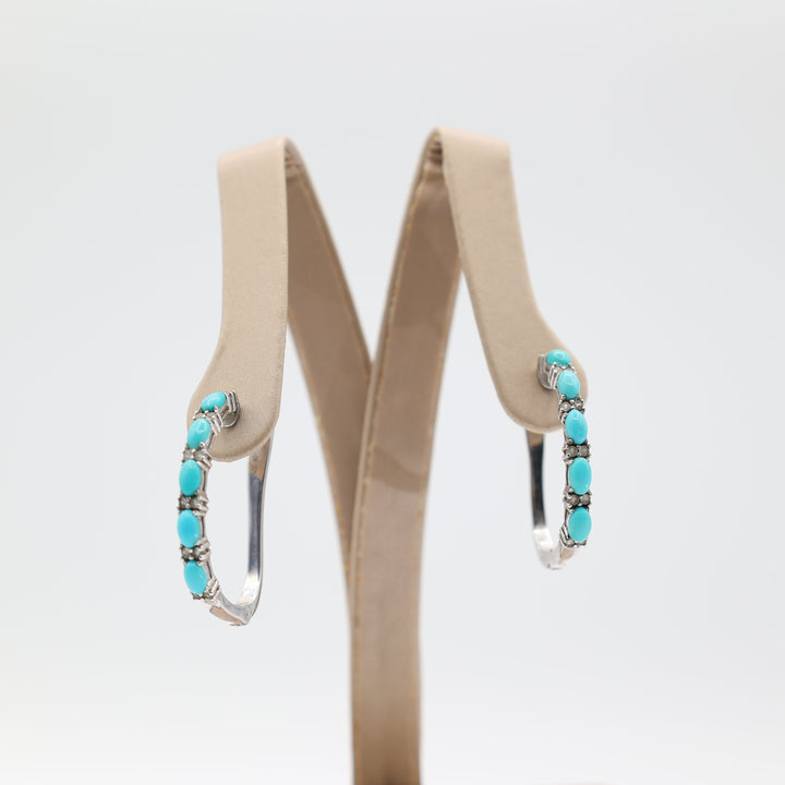 925 Silver 5 Faux Stone Turquoise White Diamonds Hoops 1 in