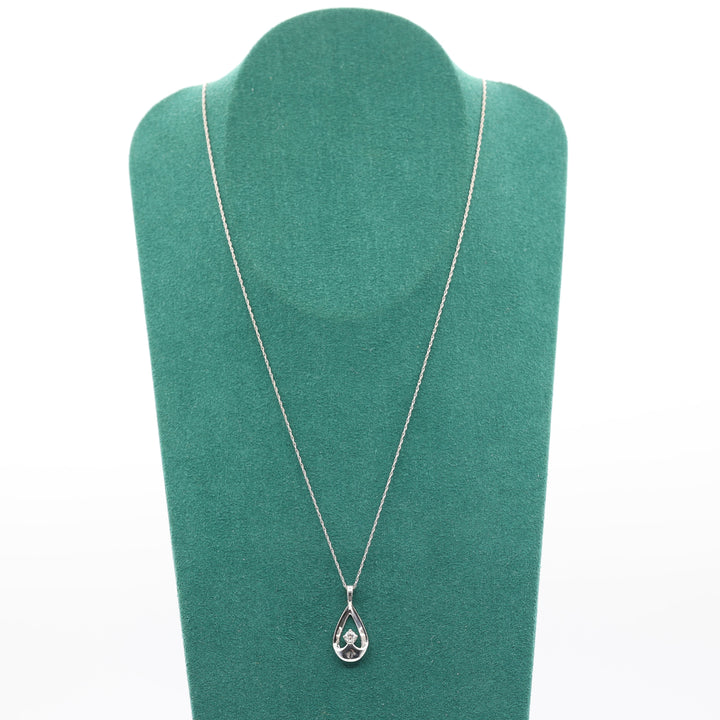 14k White Gold Chain with Diamond Pear Shaped Pendant
