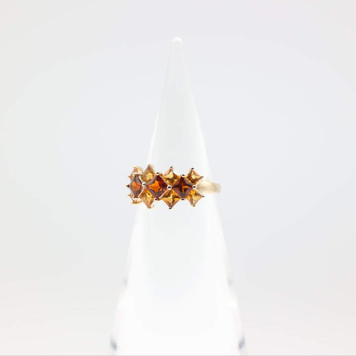 14k Yellow Gold Red Orange Spinal Square Stones Ring Size 9