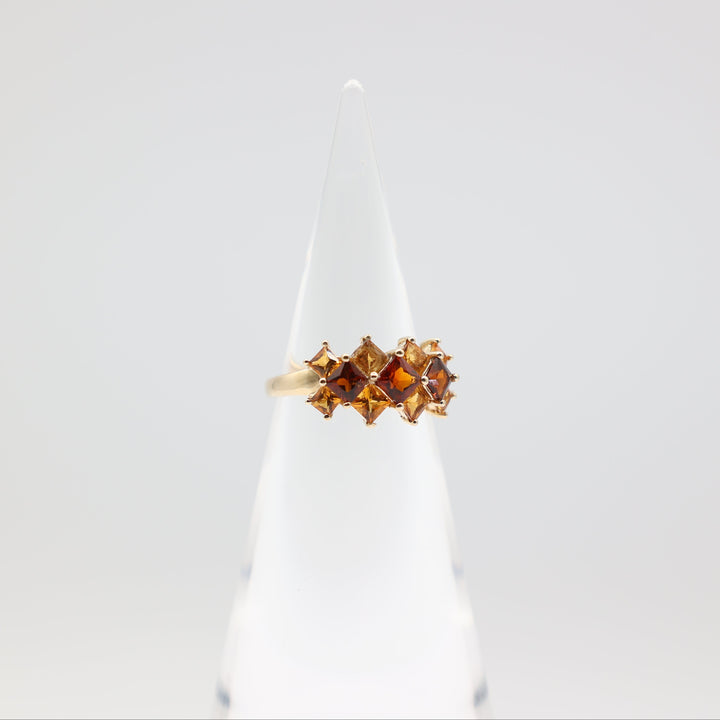 14k Yellow Gold Red Orange Spinal Square Stones Ring Size 9