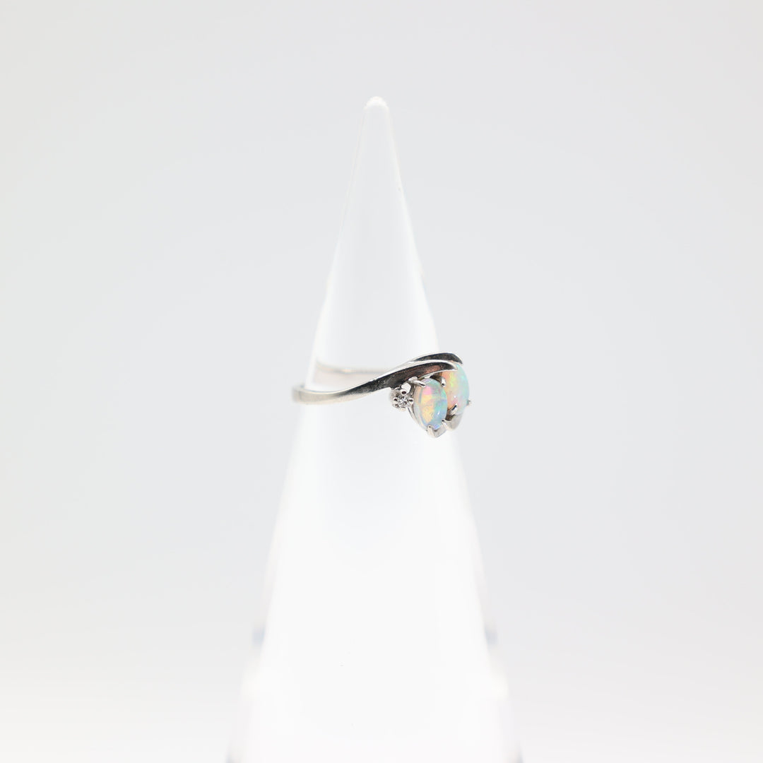 10k White Gold Double Opal And Diamond Ring 6.50 Size