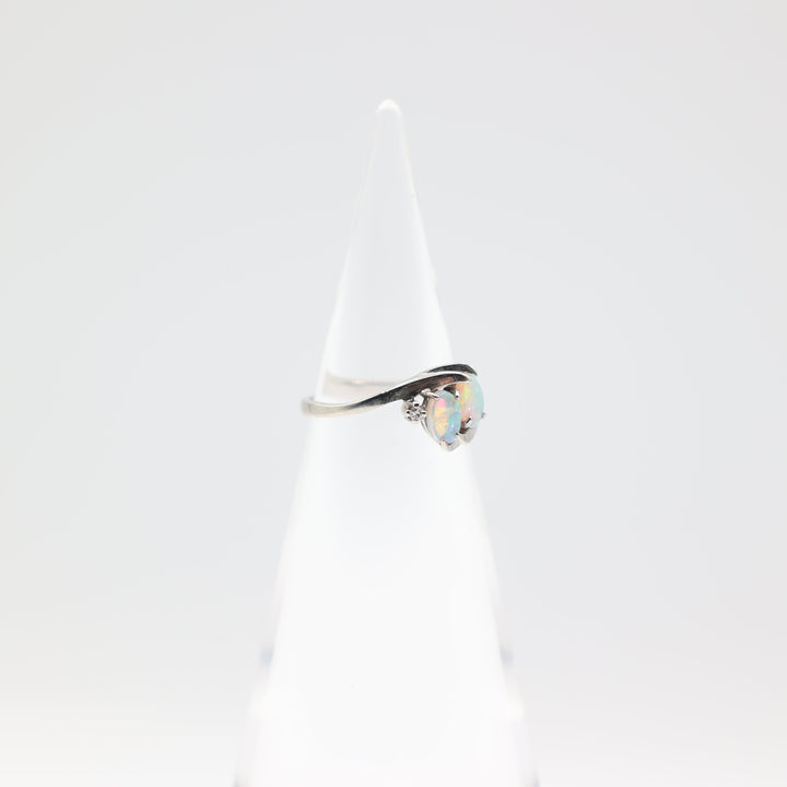 10k White Gold Double Opal And Diamond Ring 6.50 Size