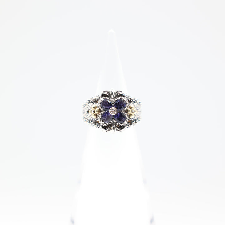 Barbara Bixby Sterling Silver and 18k Yellow Gold Amethyst Ring Size 7