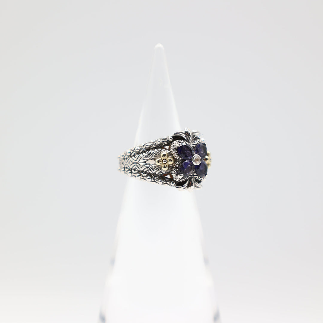 Barbara Bixby Sterling Silver and 18k Yellow Gold Amethyst Ring Size 7