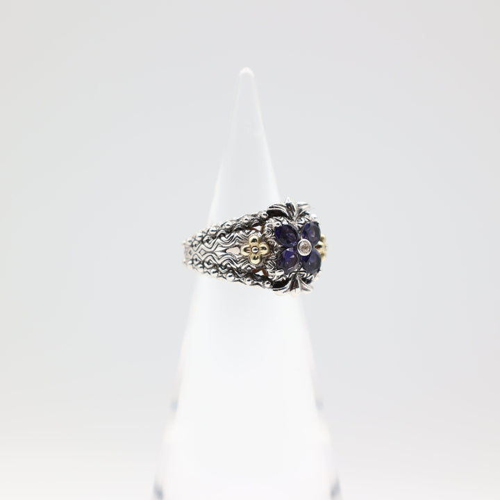 Barbara Bixby Sterling Silver and 18k Yellow Gold Amethyst Ring Size 7