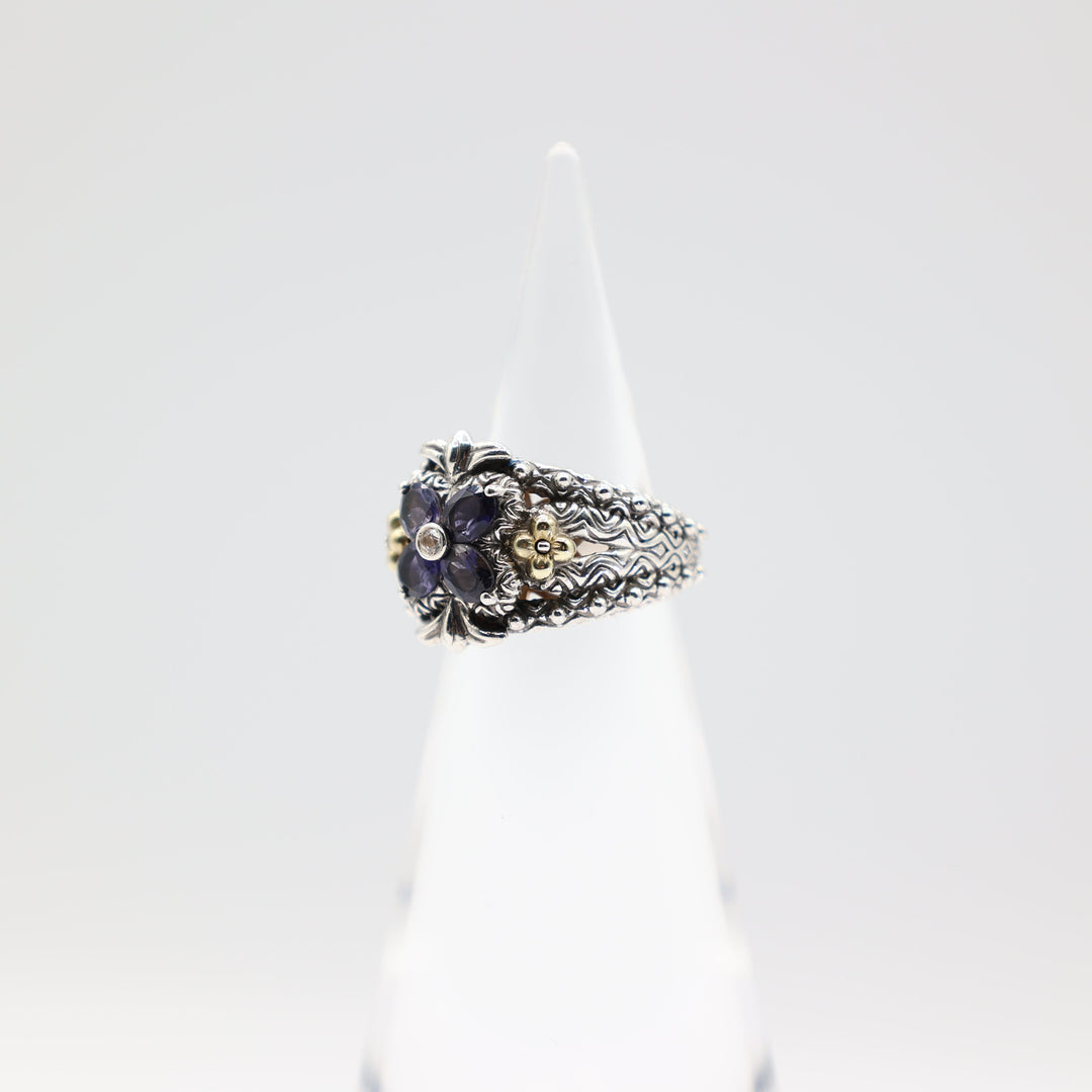 Barbara Bixby Sterling Silver and 18k Yellow Gold Amethyst Ring Size 7