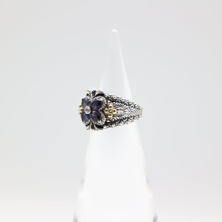 Barbara Bixby Sterling Silver and 18k Yellow Gold Amethyst Ring Size 7